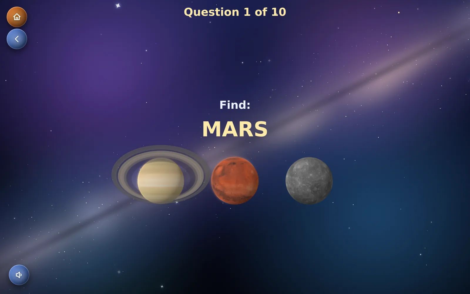 The Kid Globe Quiz game: “Find Uranus” among three planets
